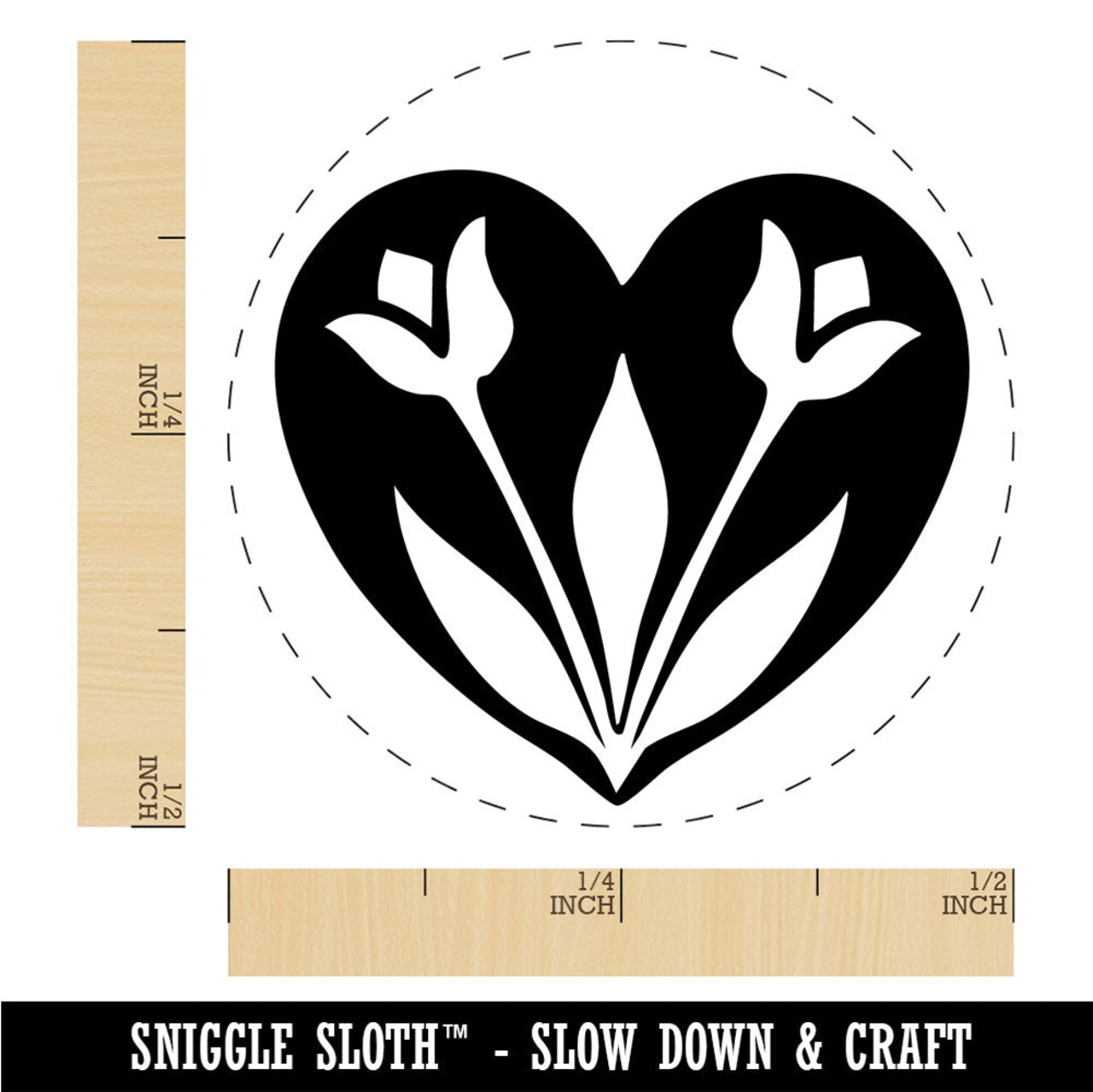 Decorative Tulips Flowers in Heart Rubber Stamp for Stamping Crafting Planners